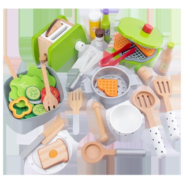 Barn Köksleksaker Gör-det-själv Matlagning Låtsaslek Simulering Trä Köksmatleksaker för barn Set