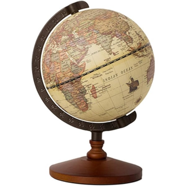 antik glob med träbas, vintage dekorativt skrivebord verden antik globus med træbund