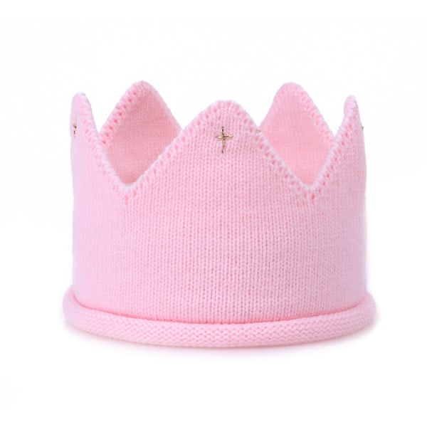 Baby syntymäpäiväkruunu pääpanta Hattu Kruunu Neulottu Hattu Päähine Juhlahatut Baby kastekoristeet pink