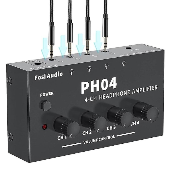 Ph04 4-kanals hörlursförstärkare Stereo Audio Amp Ultra- Bärbar hörlursdelare för Studio-