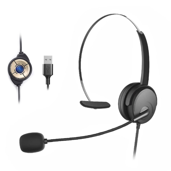 Oy131 Single Ear Headset USB -hörlurar Huvudmonterade datorhörlurar för höger/vänster öra Call Center-headset med in-kabel volymkontroll