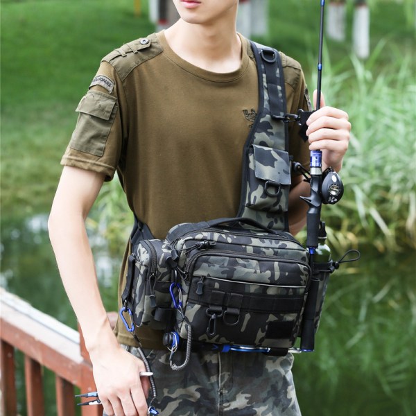 Multifunktionel taljetaske brysttaske herre enkelt skuldertaske stor messenger bag stang taske vandtæt udstyr fisketaske Army Green