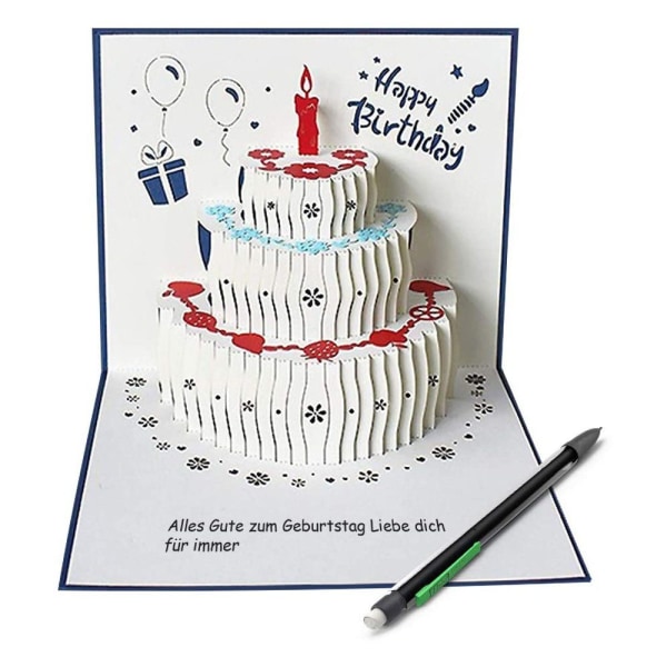 3D Pop Up gratulationskort Födelsedagskort med rött ljus blå