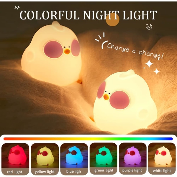 Børnenatlampe Cute Chick Silikone Baby Night Light 10 Lysstyrke 7 Farver Børne  Sengelampe Julegave f58b | Fyndiq