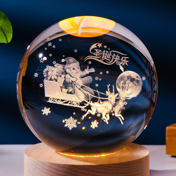 Luova 8 cm Hyvää joulua kristallipallo yövalo 4D laserkaiverrus Galaxy Moon LED-valo kodinsisustuslahja lapsille 8cm