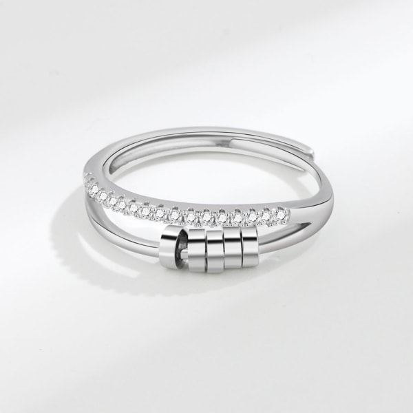 Anti stress ring justerbar sølv størrelse 18 fem ring zirkon roterende ring