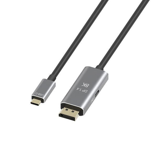 Grå USB C til DisplayPort 1.4 8K kabel med USB C PD 8K