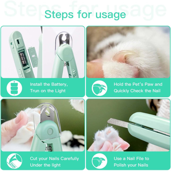 LED-lys negleklipper for hunder og katter - potesaks for hunder og katter - med neglefil og sprutbeskyttelse white