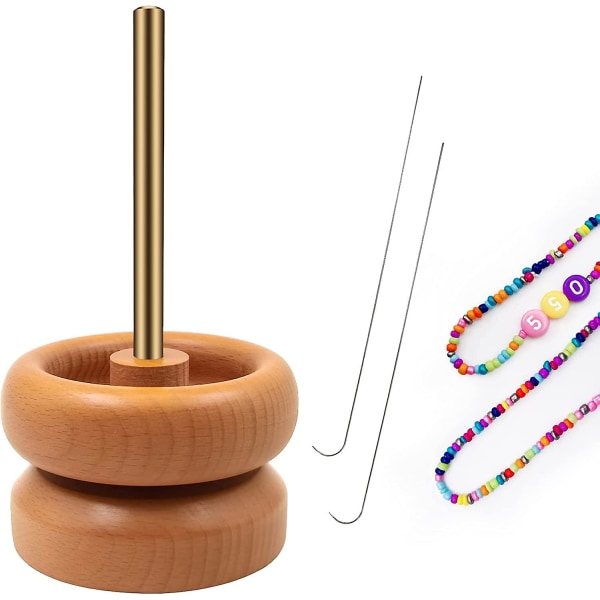 Träpärlsnurrahållare för armbandstillverkning Trådpärlsnurrasats för smyckesframställning beige