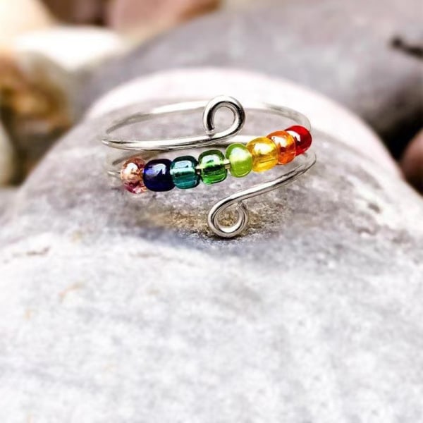 To My Daughter - Drive Away Your Anxiety Rainbow Bead Fingerspiss Ring golden