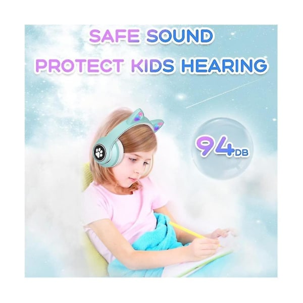 Barnhörlurar med mikrofon/rgb LED-ljus, Bluetooth hörlurar/skola//smartphone-grön