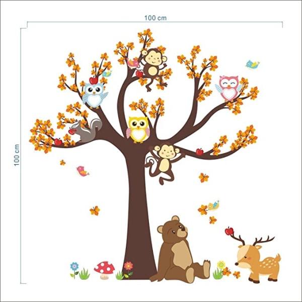 Tecknad skogsdjur Owl Monkey Bear Tree Väggdekaler