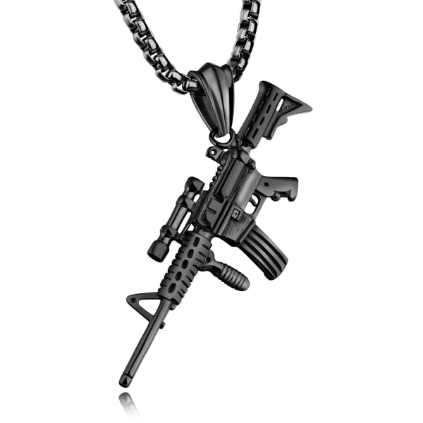 Military Fashion M416 Titanium stål Gun hänge halsband för män black