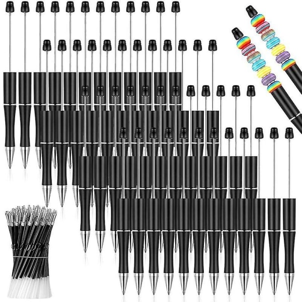 50 kpl muoviset helmikynät Bulk Bead kuulakärkikynän varsi, musta mustehelmillä koristellut kynät 50 täyttöä varten