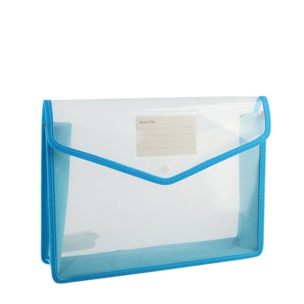 A4 filtaske stor kapacitet gennemsigtig filpose knappose fortykket informationspose blå blue