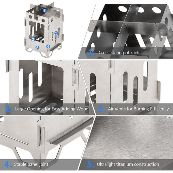 Lättvikts Titanium hopfällbar vedspis Utomhus Camping Spis Picknick Matlagning Backpacking Ugn