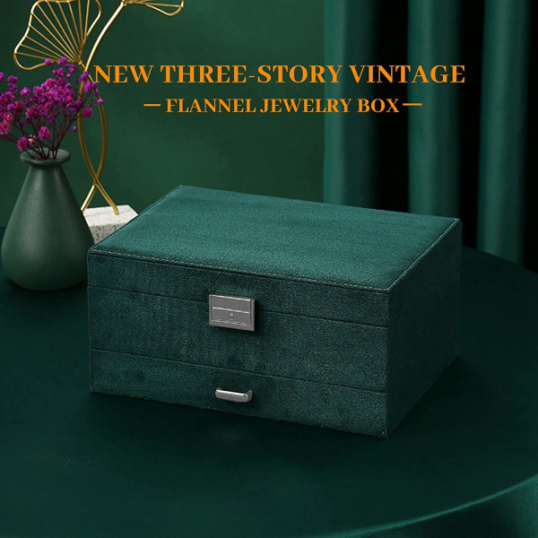 Flanell smyckeskrin Tre lager vintage smycken förvaringsbox