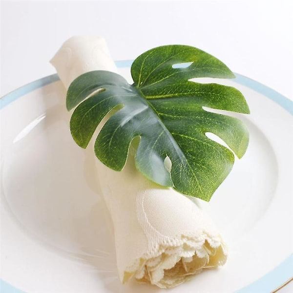 12 kpl Green Leaf -lautasliinasormuksia, lautasliinasormusten pidikkeet muodollisiin / casual