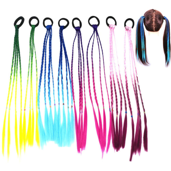 8 st barn hårförlängningar flätade hårslipsar, Ombre flickor hårband med elastiska repband för barn och kvinnor