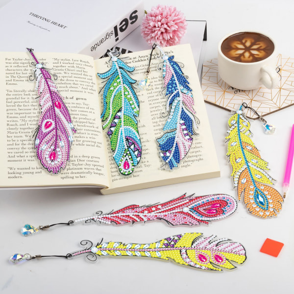 6stk Feather Diamond Painting Bookmarks, DIY Bookmark Kit