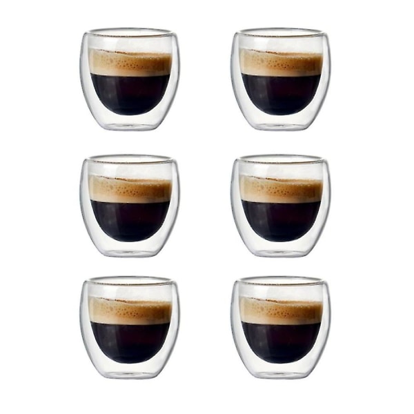 6 uppsättningar med 80 ml dubbellagers ihåliga glaskaffekoppset för att dricka te, kaffe, drickskoppar