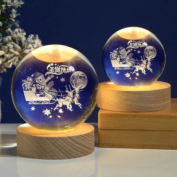 Kreativ 6 cm god jul krystallkule nattlys 3D lasergravering Galaxy Moon LED-lys Hjemmedekorasjon Barnegave 6cm