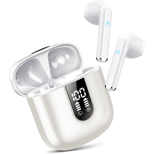 Bluetooth In-Ear -kuulokkeet HD-mikrofonilla, jopa 30 tuntia musiikin toistoaikaa, Pearl White