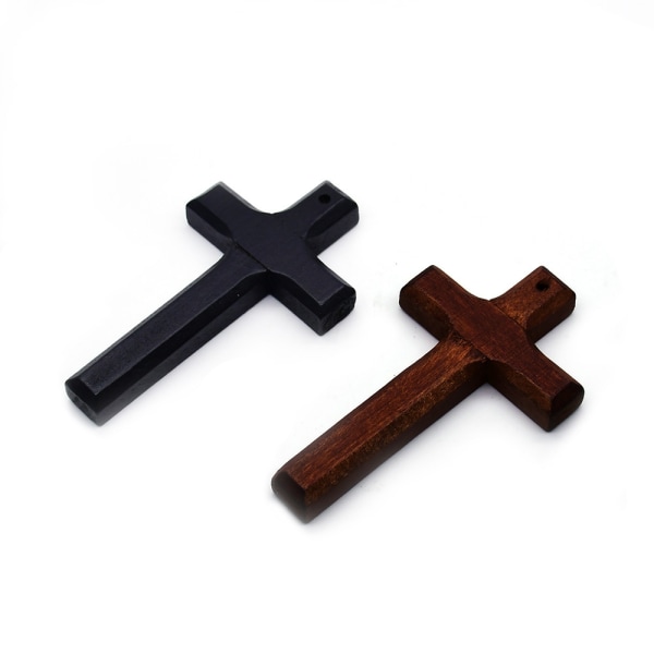 Naturlig tre kors anheng dekorasjon DIY halskjede nøkkelring svart black