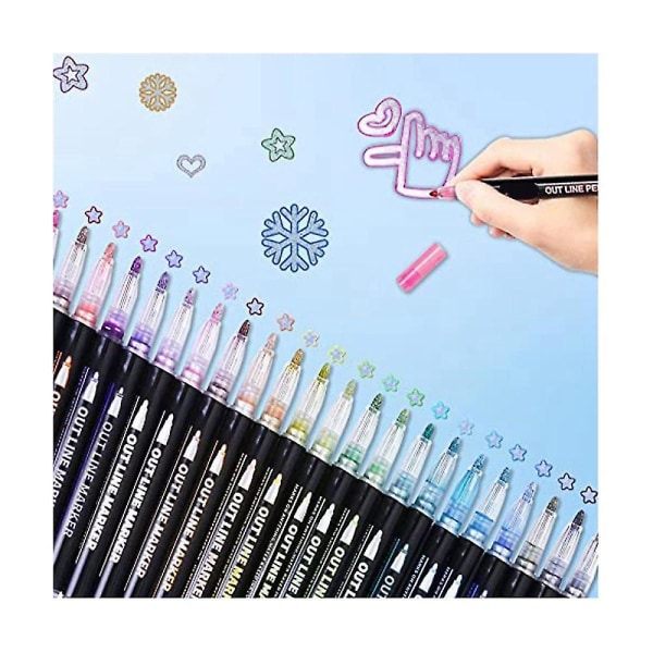 24 Farver Outline Metallic Markers, Akryl Paint Marker Paint Pen Glitter Tegne Pen Til Træ, Ro