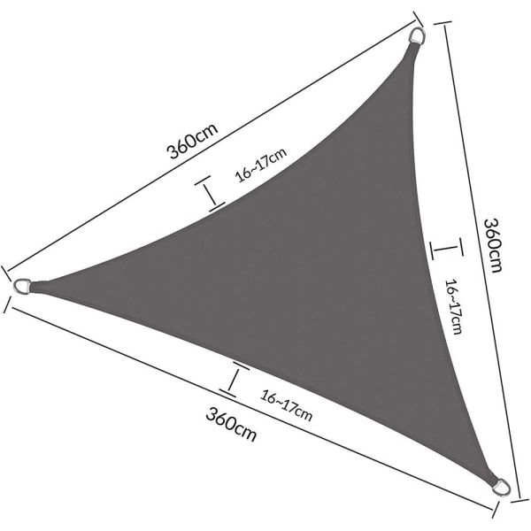 Markise trekant vannavstøtende størrelser solbeskyttelse UV 3.6m