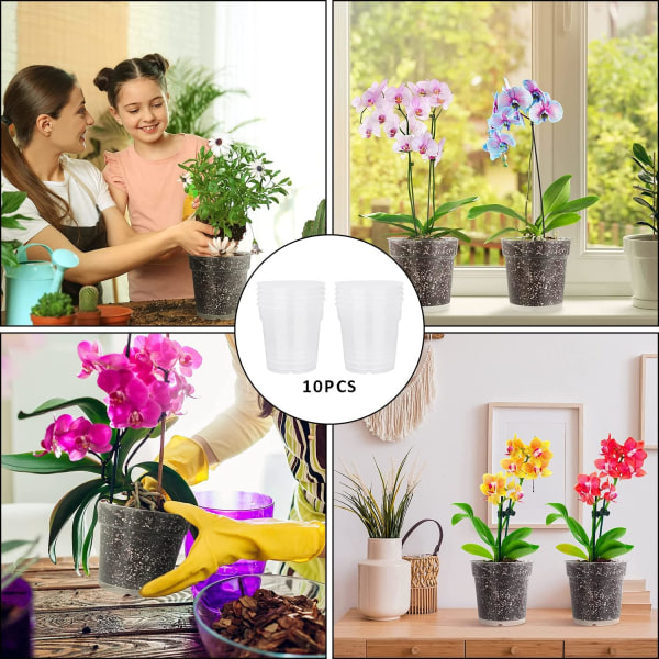 10-pack orkidéblomkrukor Transparenta blomkrukor Förökningskrukor för plantor Mikroväxter Plantering inomhus och utomhus