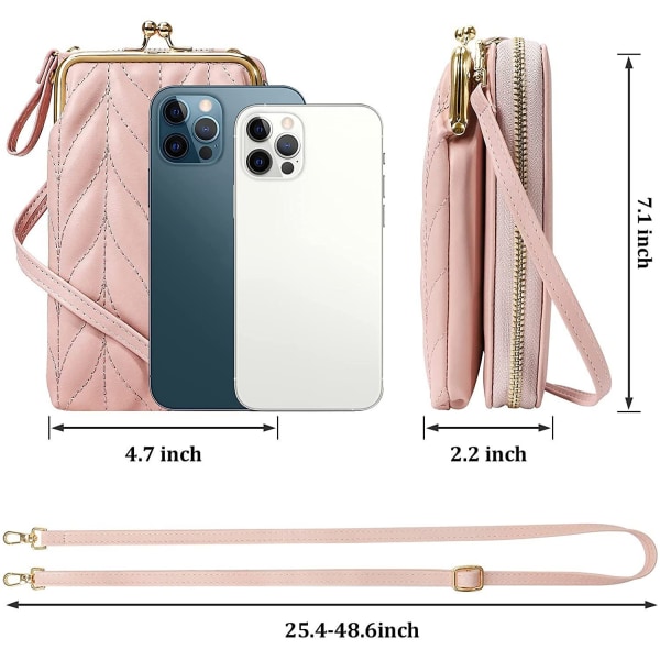 Dame skuldertaske Mobiltelefon lommepung 6,3 tommer pink