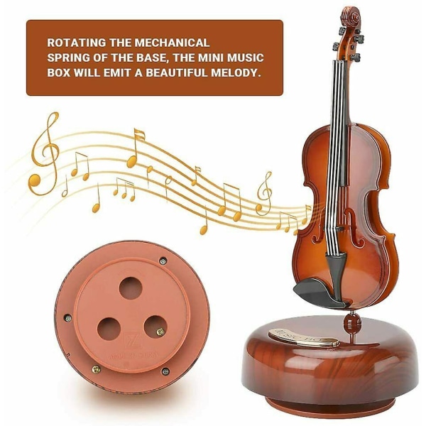 Roterande Speldosa Mini Violin Hantverk Musikinstrument Replika