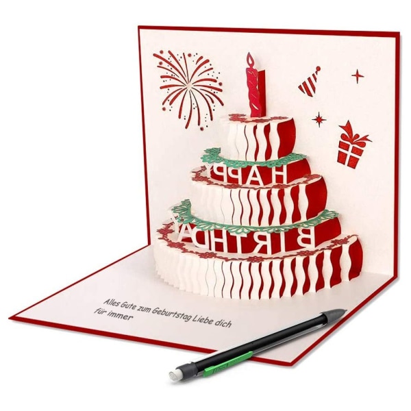 3D Pop Up gratulationskort Födelsedagskort med rött ljus röd