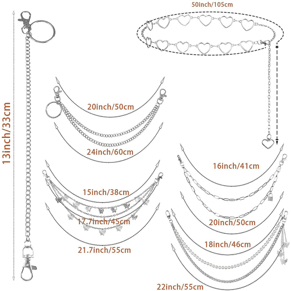 6 Stk Bukserkjede, Mote Punkdekor Bukserkjede Rockkjede Sommerfuglbelte