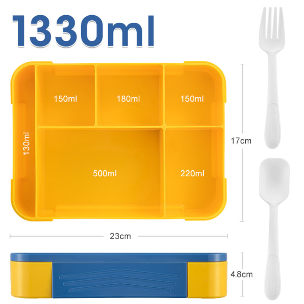 Lounaslaatikko 1330 ml, Kids Bento Box 5 lokero lounasluukku ruokailuvälineineen