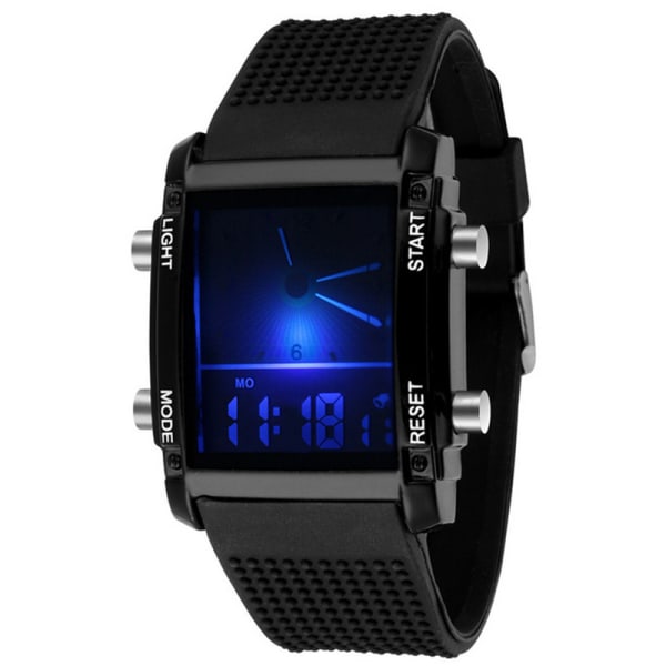 Ulkokäyttöön tarkoitettu LED- watch Kahden näytön urheilurannekello black