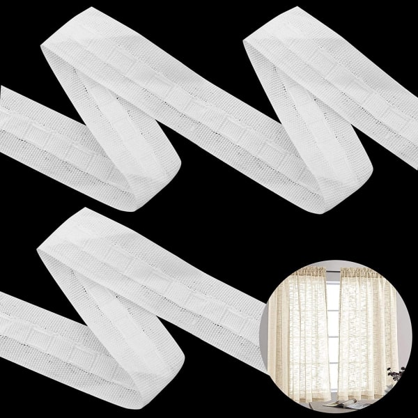 Plisseret gardintape, aftagelig gardintape (hvid)