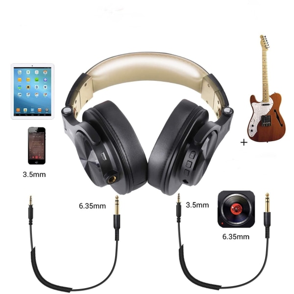 Bluetooth hörlurar över örat, HiFi stereohörlurar trådlösa guld