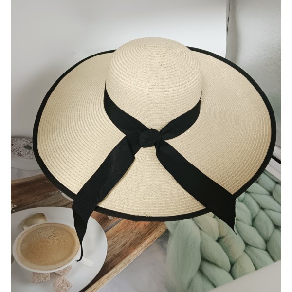 Solhatt for kvinner, stor bred kant (beige)