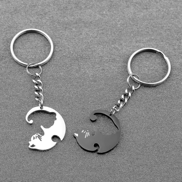 Par Nyckelringar Mindre stål Ying Yang Cat Hip Nyckelring Ring