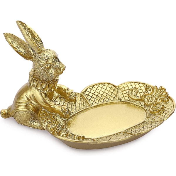 Golden Rabbit Statue, Smykker Ring Trinket Stand Siddende kanin smykkebakke