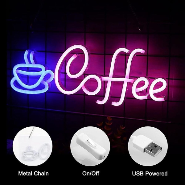 Kaffeskilt, Usb-drevet kaffeskilt med metalkæde, led kaffeskilte til vægdekoration, café, Resta