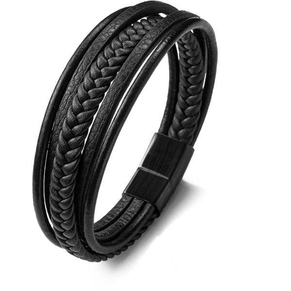 Äkta läderarmband för män [Fläta] i svart & brunt, 21cm black 21CM