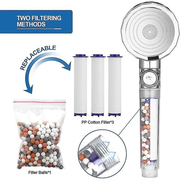 Suihkupää suihku kalkkikivisuodatin 3 tilaa vettä säästävä