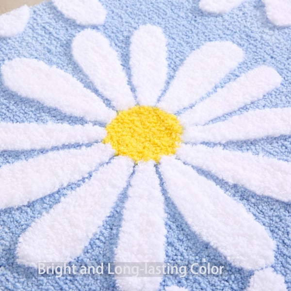 Blå badeværelsestæpper Cute Daisy Bademåtte Hvid og gul Blomsterdekoration Tæppe Skridsikret Gulvtæppe Mikrofiber Bademåtte Soveværelse 16"x 24" blue