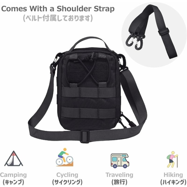 Militært førstehjælpssæt Medicinsk taske Tactical Bag First Aid Kit EDC-hylster til CS War Game Hiking Climbing (01Black),