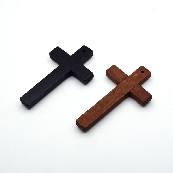 Naturlig tre kors anheng dekorasjon DIY halskjede nøkkelring brun brown