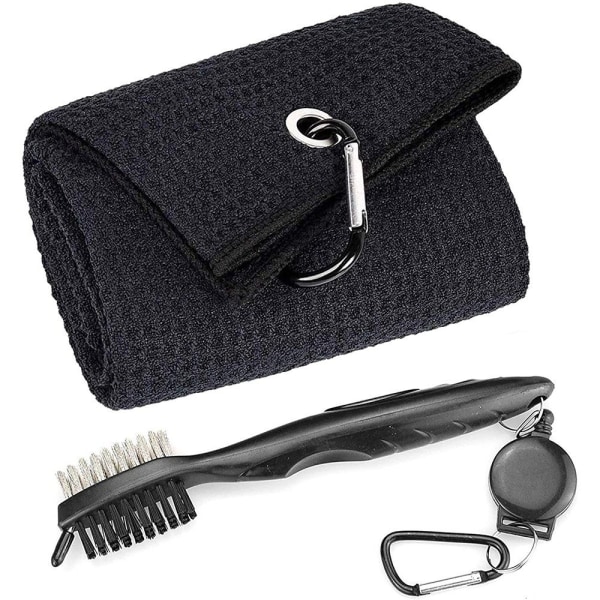 Rengöringskit för golfklubbar: Borste + magnetisk nyckelring + handduk svart
