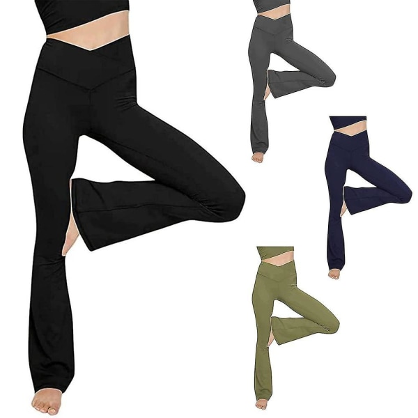 Yogabukser Flare Dame Bootcut Højtaljede Workout Leggings Crossover Ikke-gennemsigtig mavekontrol